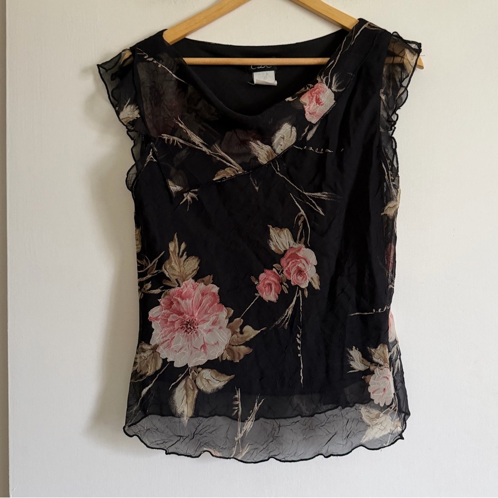 Vintage CDC Y2K Style Floral Asymmetrical Top size 14 - Picture 2 of 5